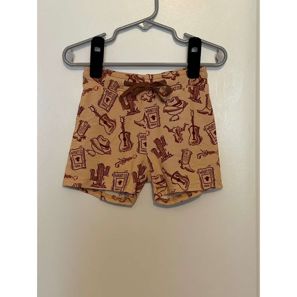 Minikin Mischief Western Cowboy Print Shorts Kids 3T Boys Girls Elastic Waist - Picture 1 of 6